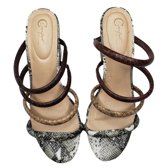 C Comfort | Brown Gray Vegan Leather Snake Print Slip On Block Heels Women's 10 - Picture 8 of 13